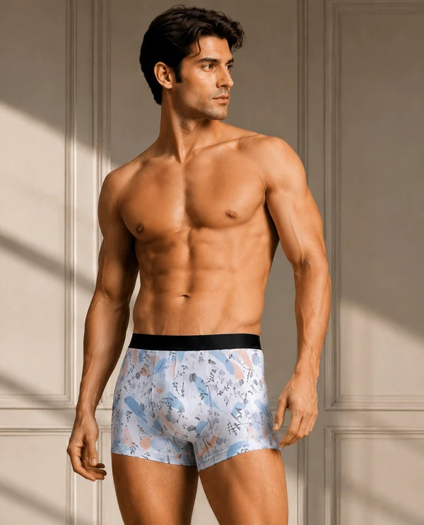 AeroBloom Ice Blue Printed Comfort Boxer Briefs for Men