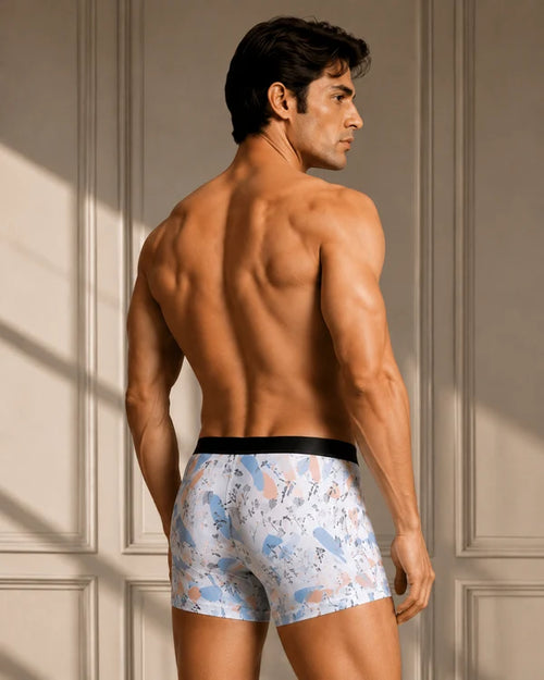 AeroBloom Ice Blue Printed Comfort Boxer Briefs for Men