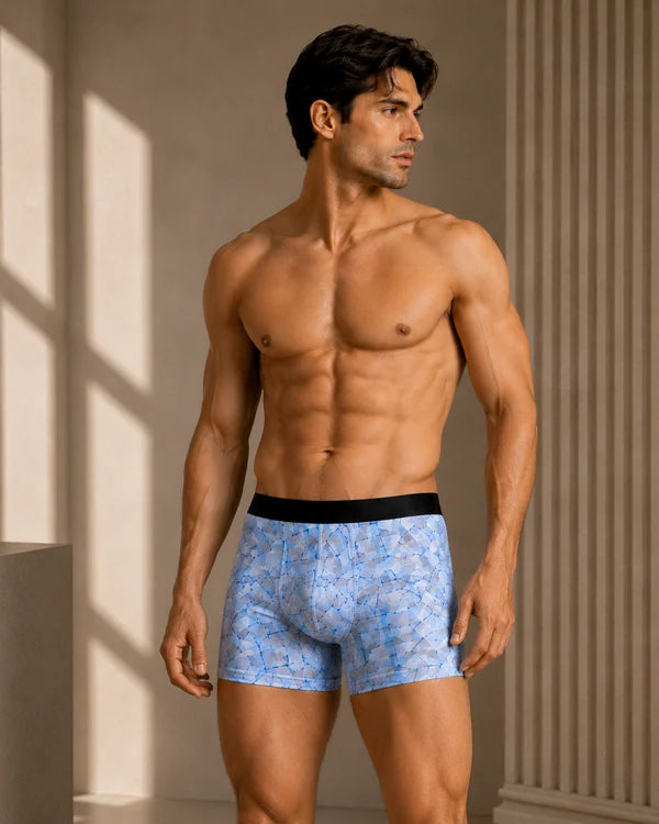 Blue Printed Men’s Premium Boxer Briefs – Stretch & Comfortable Fit